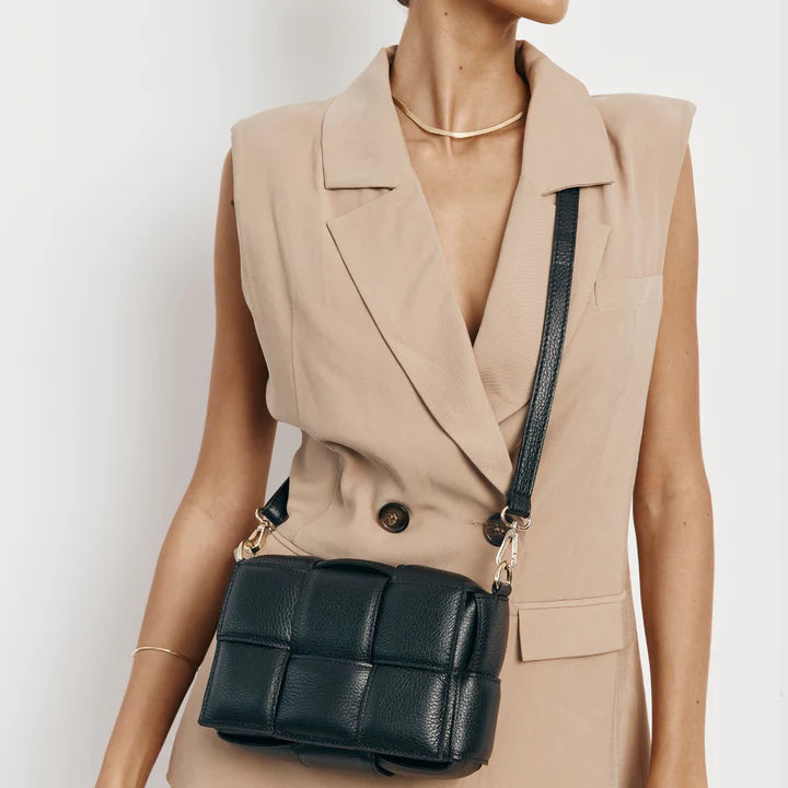 Margot Black Leather Woven Bag