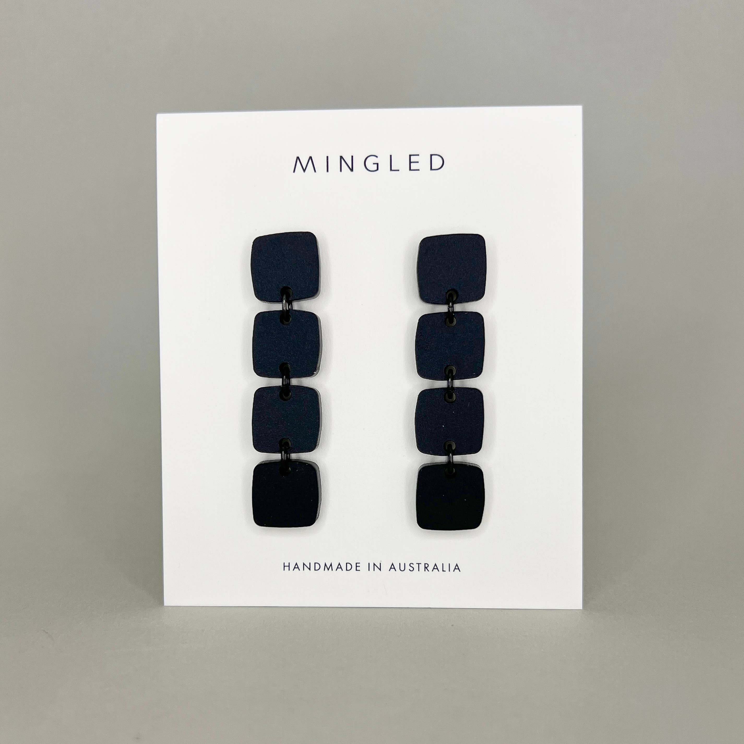 Four Squared Long Drop Dangle Earrings - Matte Black - Gateway Gifts