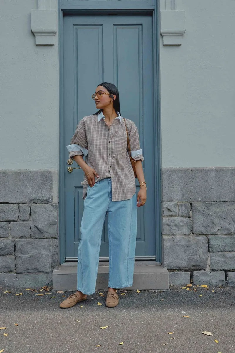 Peta Oversized Shirt Toffee Check - Gateway Gifts