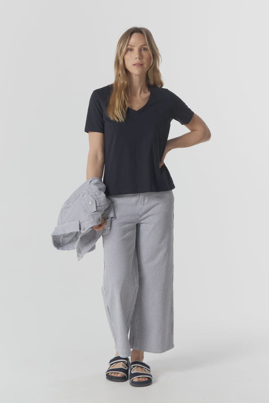 Crop Wide Leg Jean Navy/white