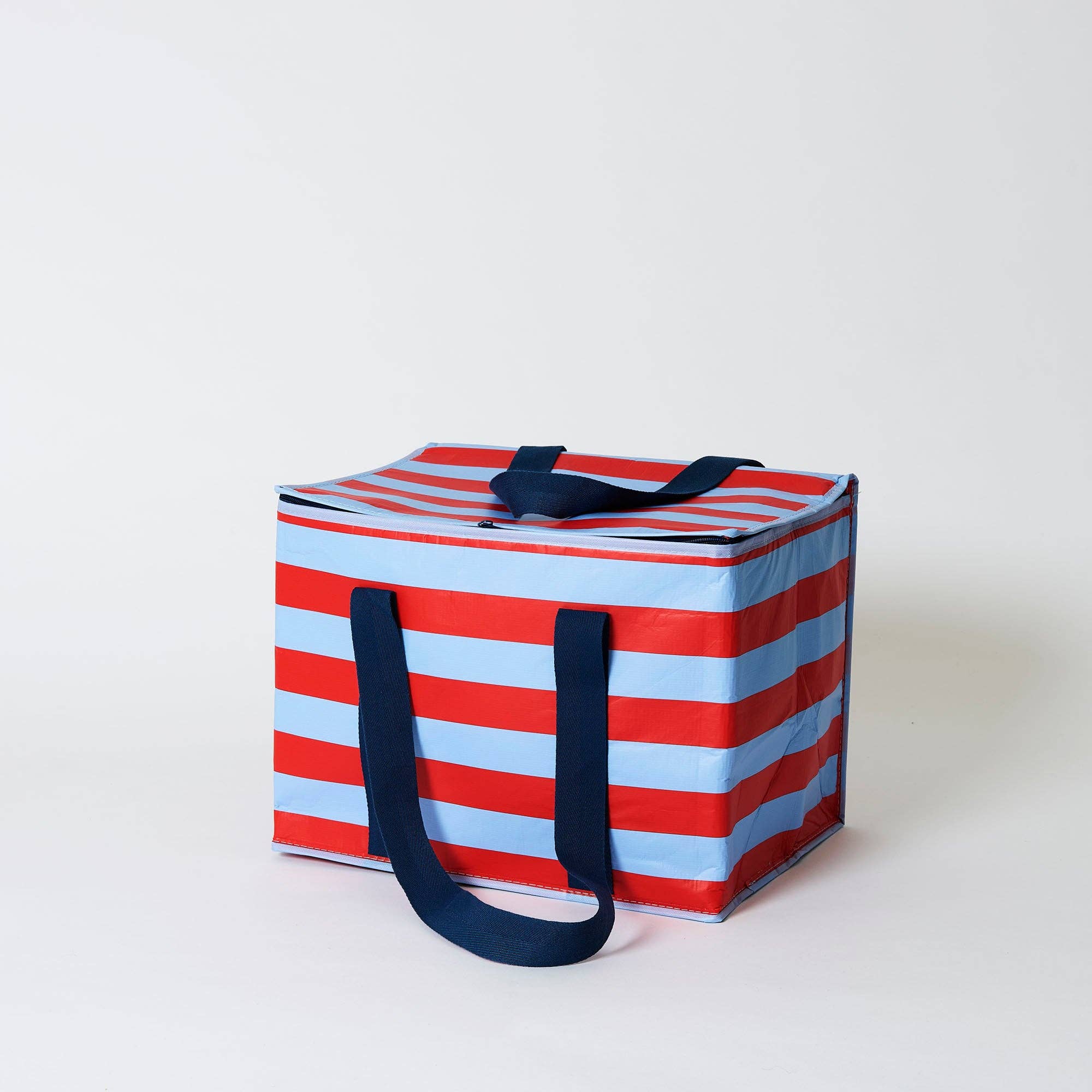 Red Blue Stripe Large Insulated Tote