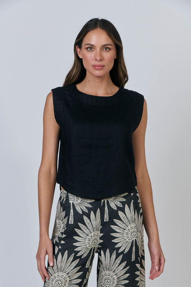 Bella Linen Top Black