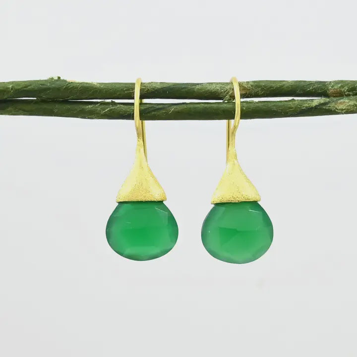 Boho Droplet Earrings Gold - Green Onyx