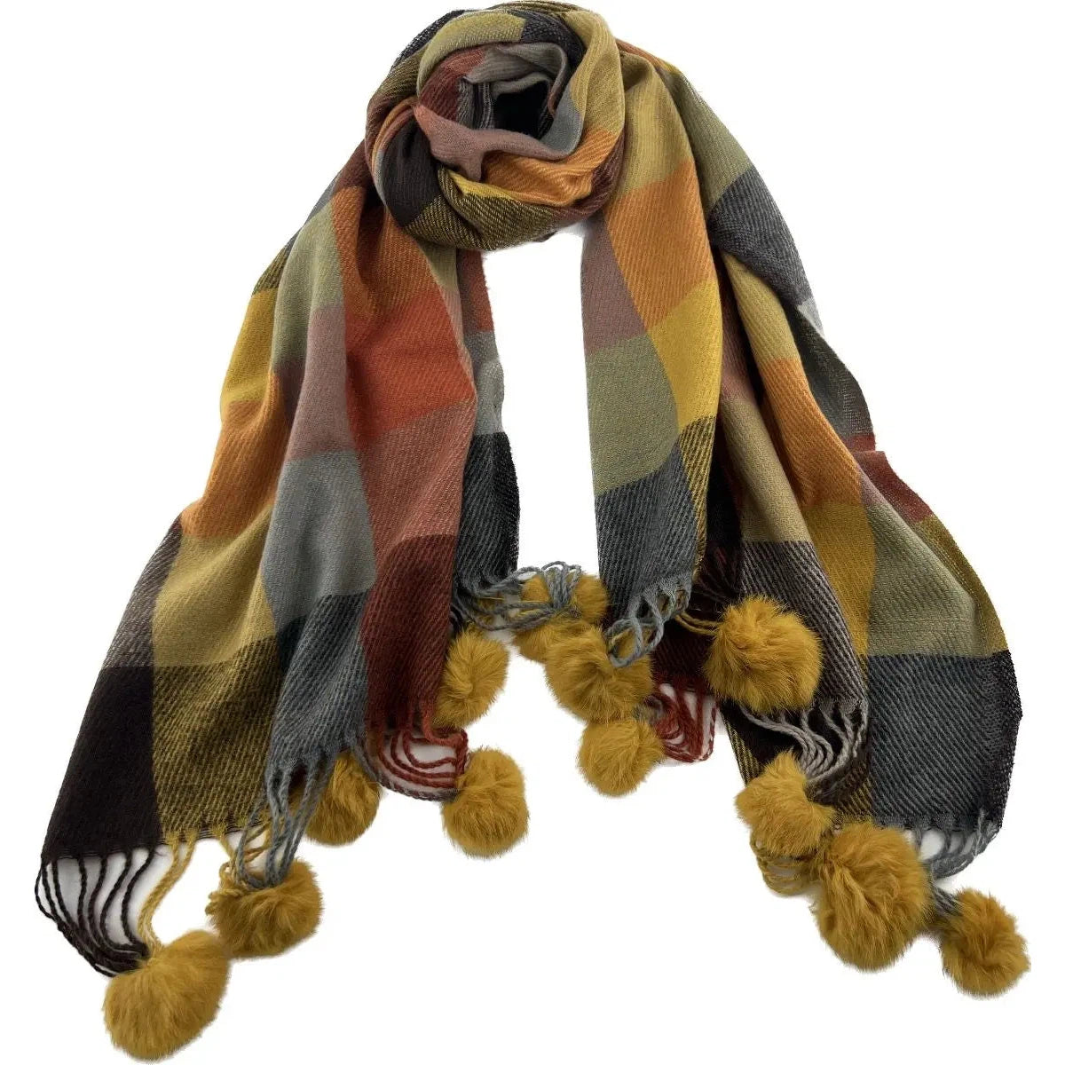 Check Pom Pom  scarf