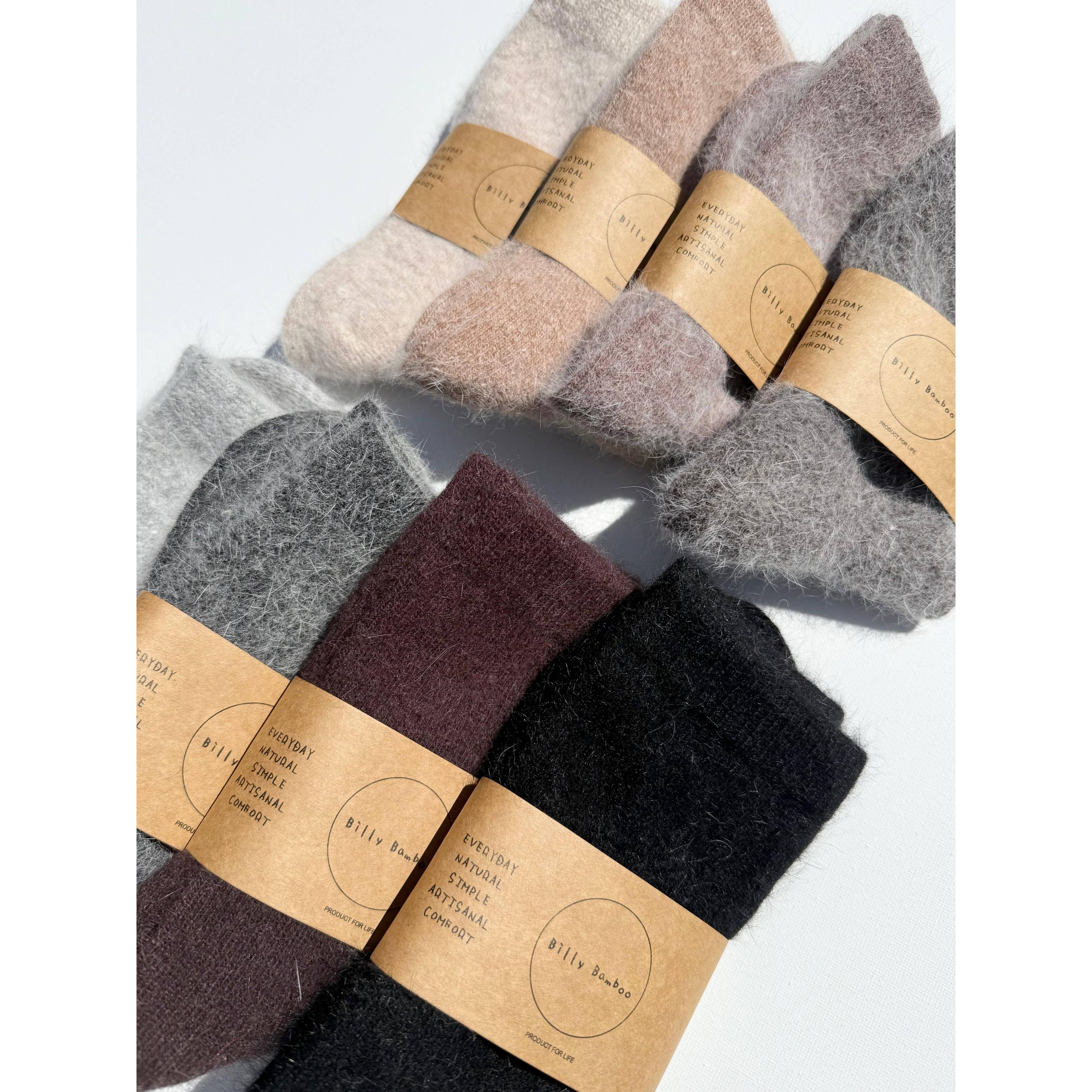 FLUFFY ANGORA SOCKS - NEUTRAL: Mushroom / Women’s 7.5 - 11.5, Men’s 6.5 - 10.5