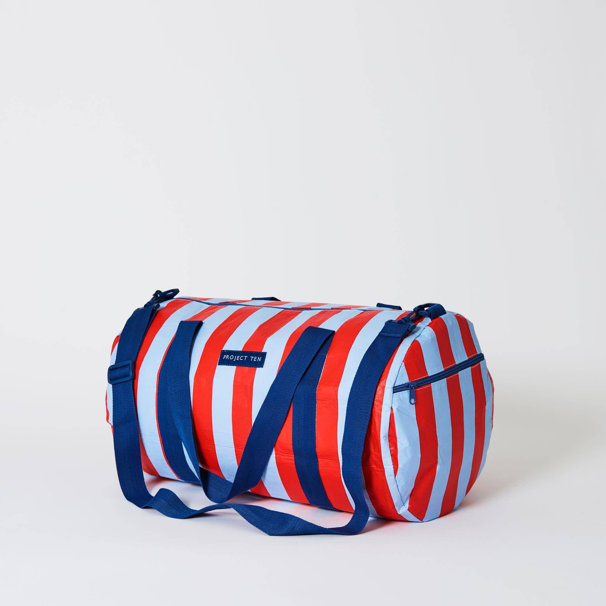 Barrel Bag – Red Blue Stripe
