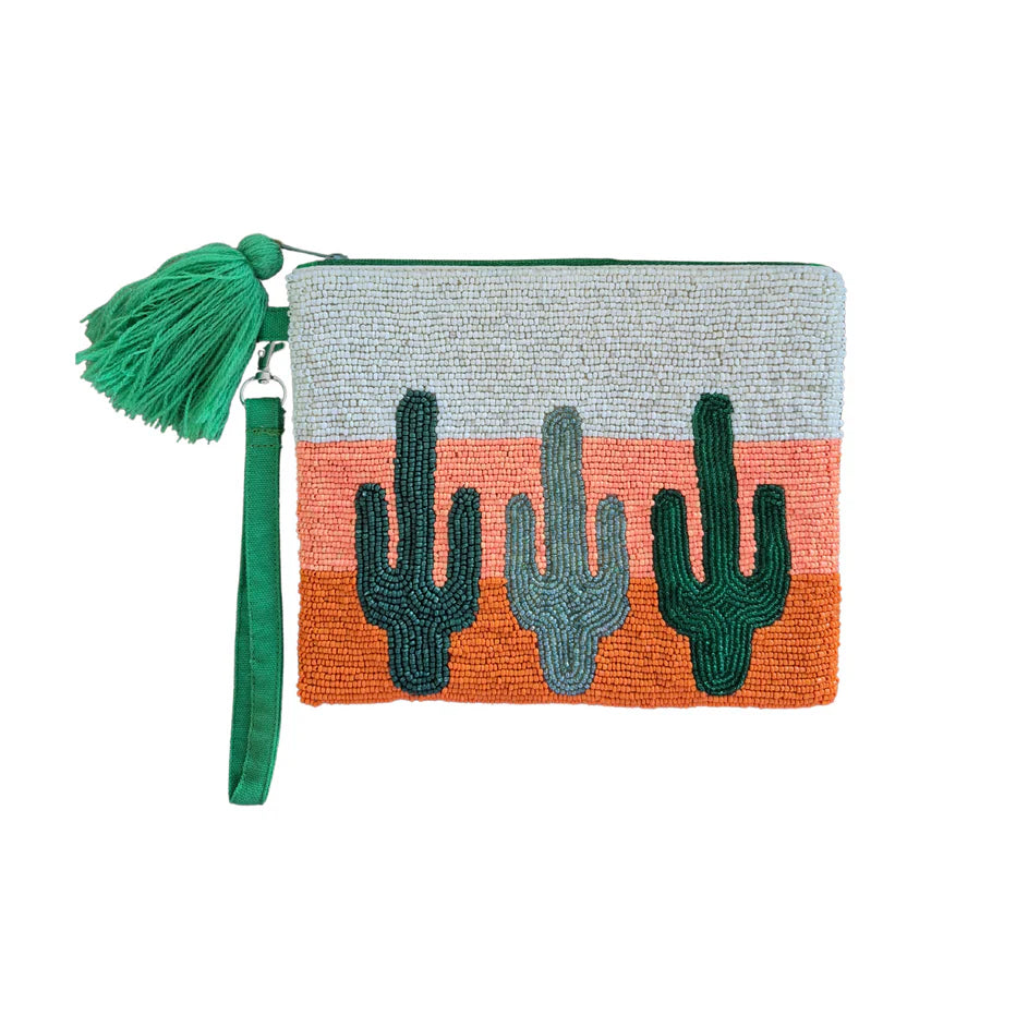 Sunset Cactus Beaded Clutch