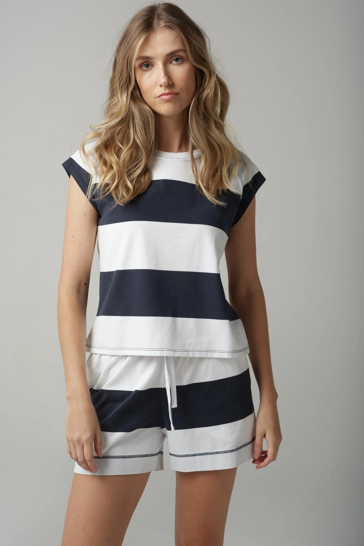 Game Parisian Stripe Cap Sleeve Tee