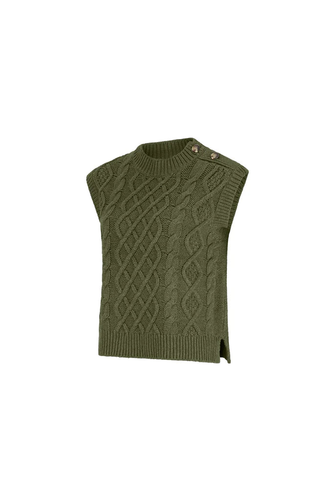 Cable Button Vest Khaki