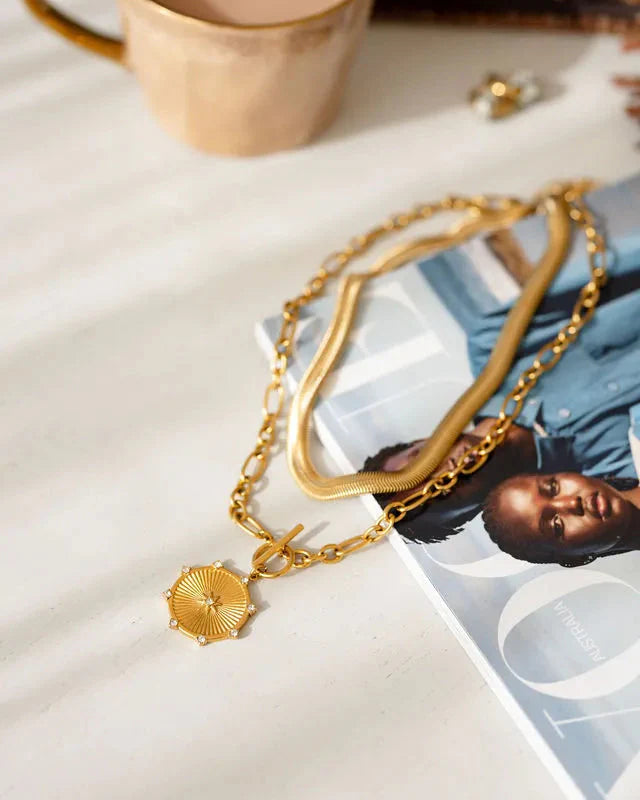 Elle Gold Fob with Encrusted Pendant