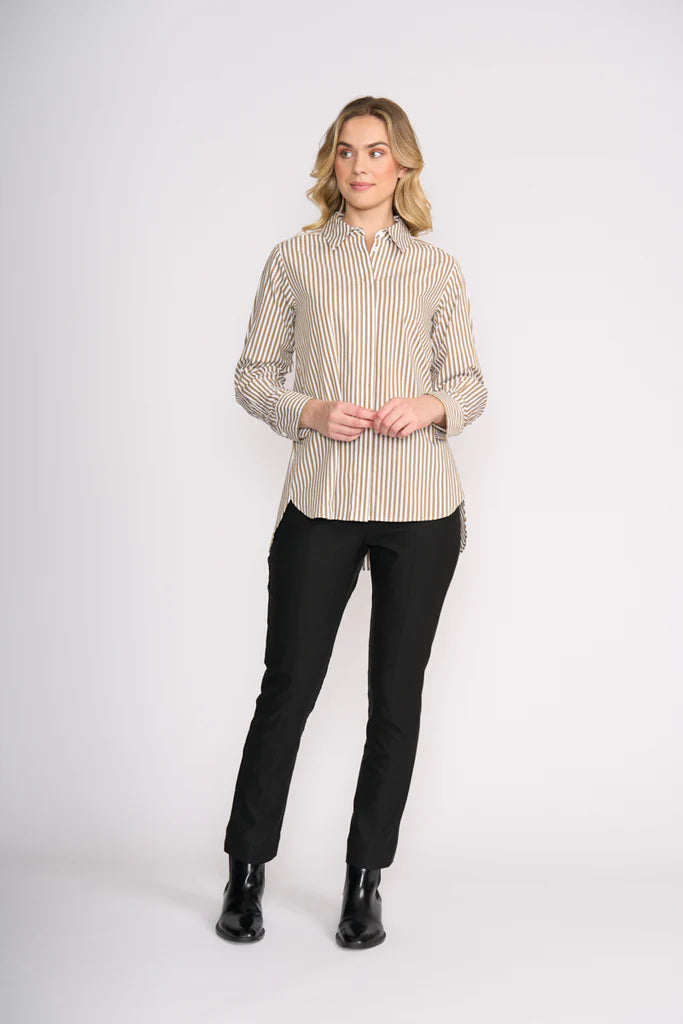 Push Up Shirt / Taupe Wide Stripe - Gateway Gifts