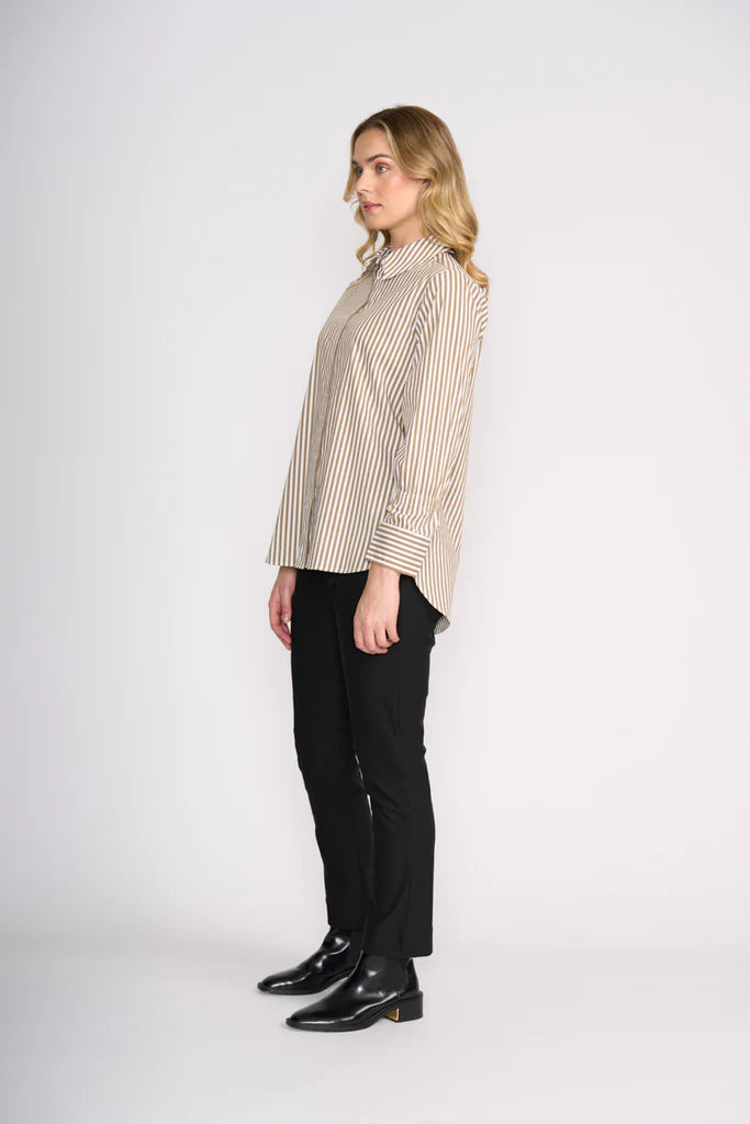 Push Up Shirt / Taupe Wide Stripe - Gateway Gifts