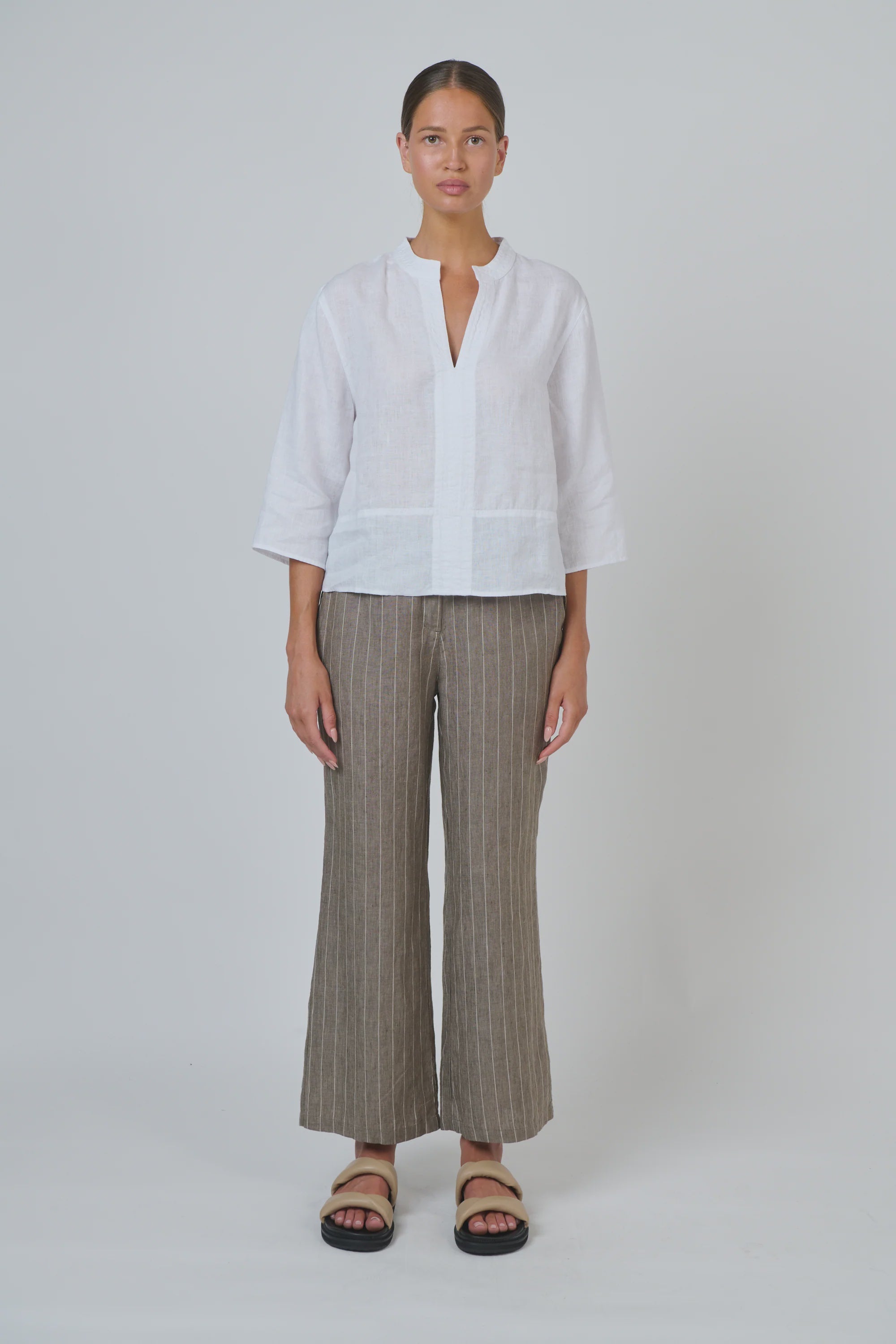Vee white Linen Top