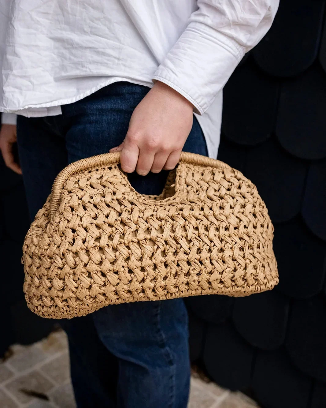 Pippa Raffia Clutch With Gold Chain