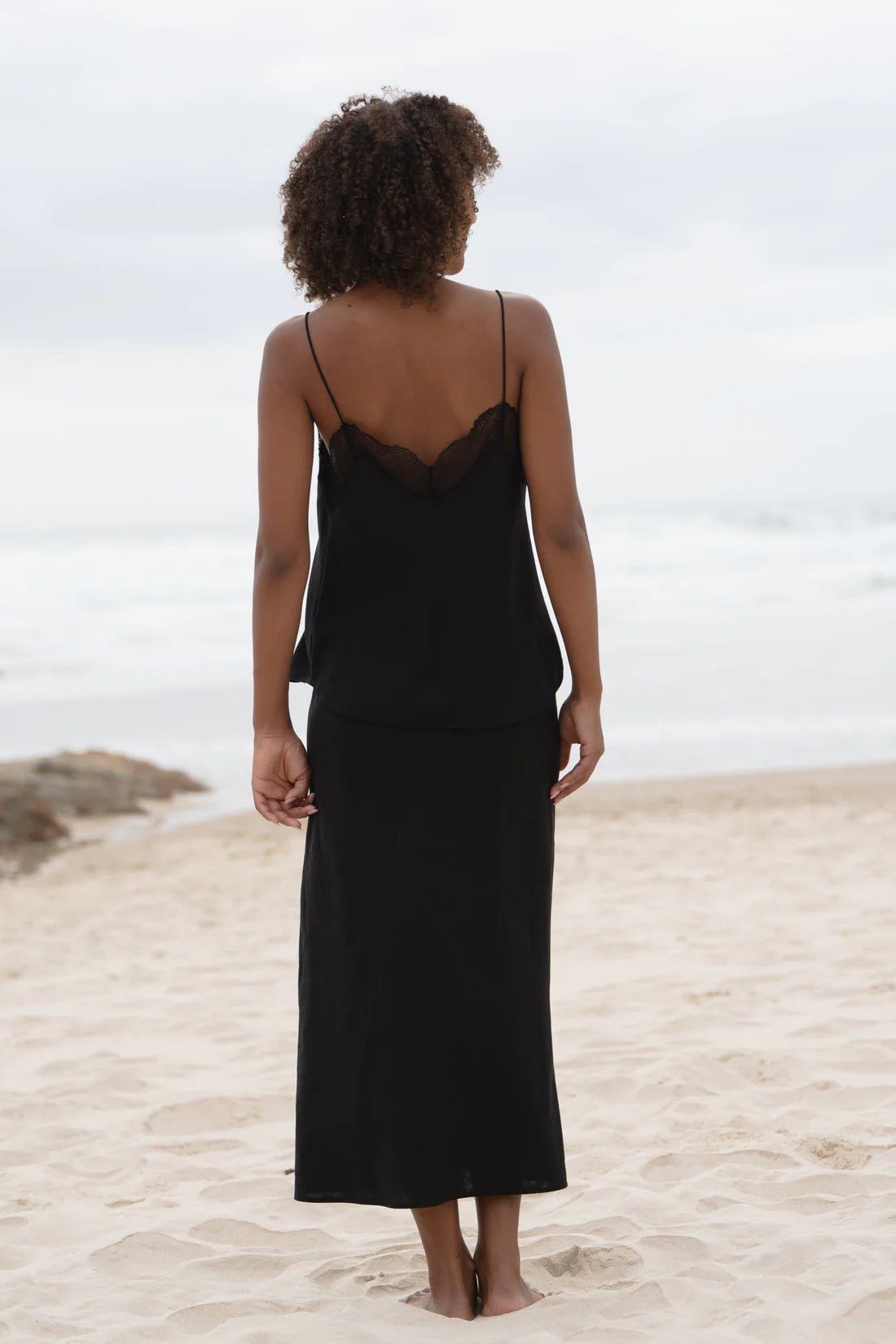 Riley Bias Linen Skirt Black - Gateway Gifts
