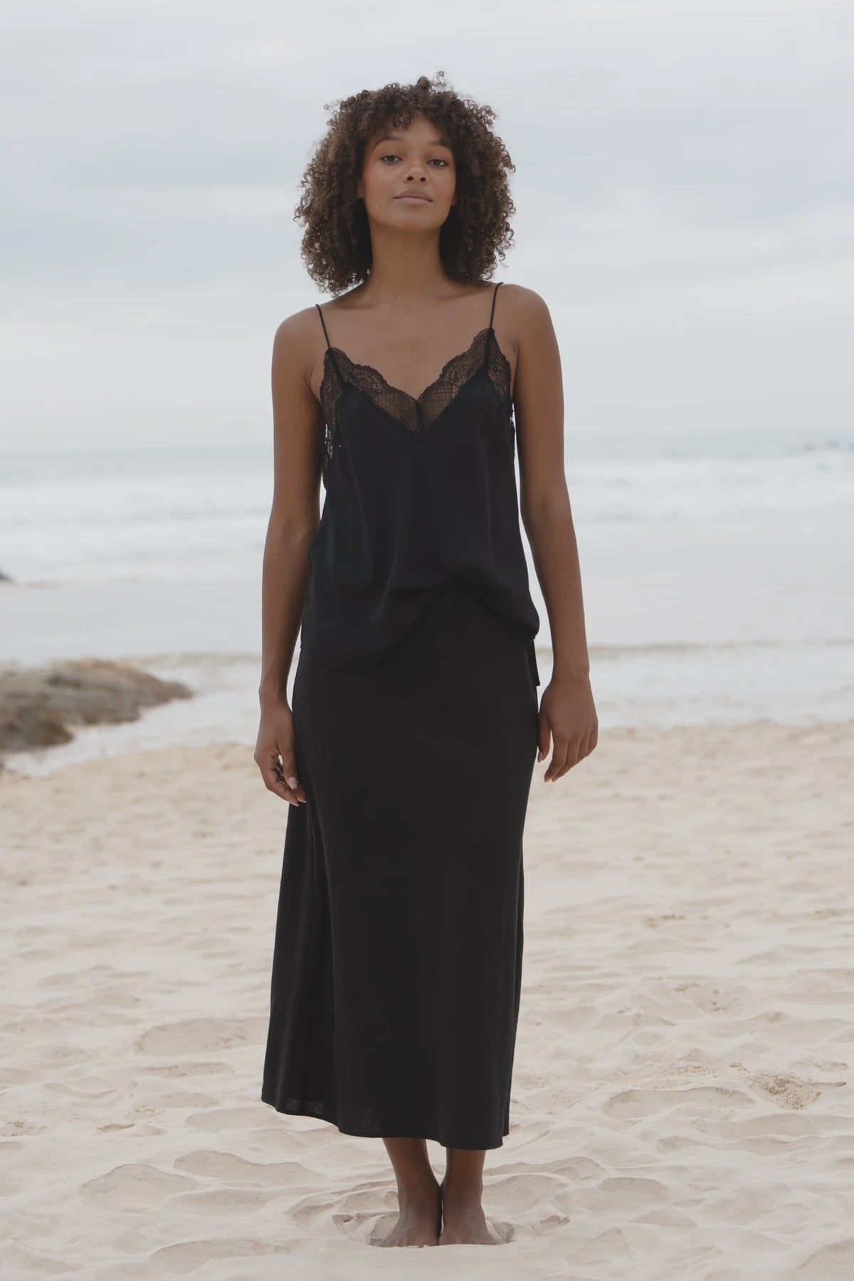 Riley Bias Linen Skirt Black - Gateway Gifts