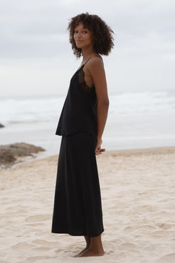 Riley Bias Linen Skirt Black - Gateway Gifts