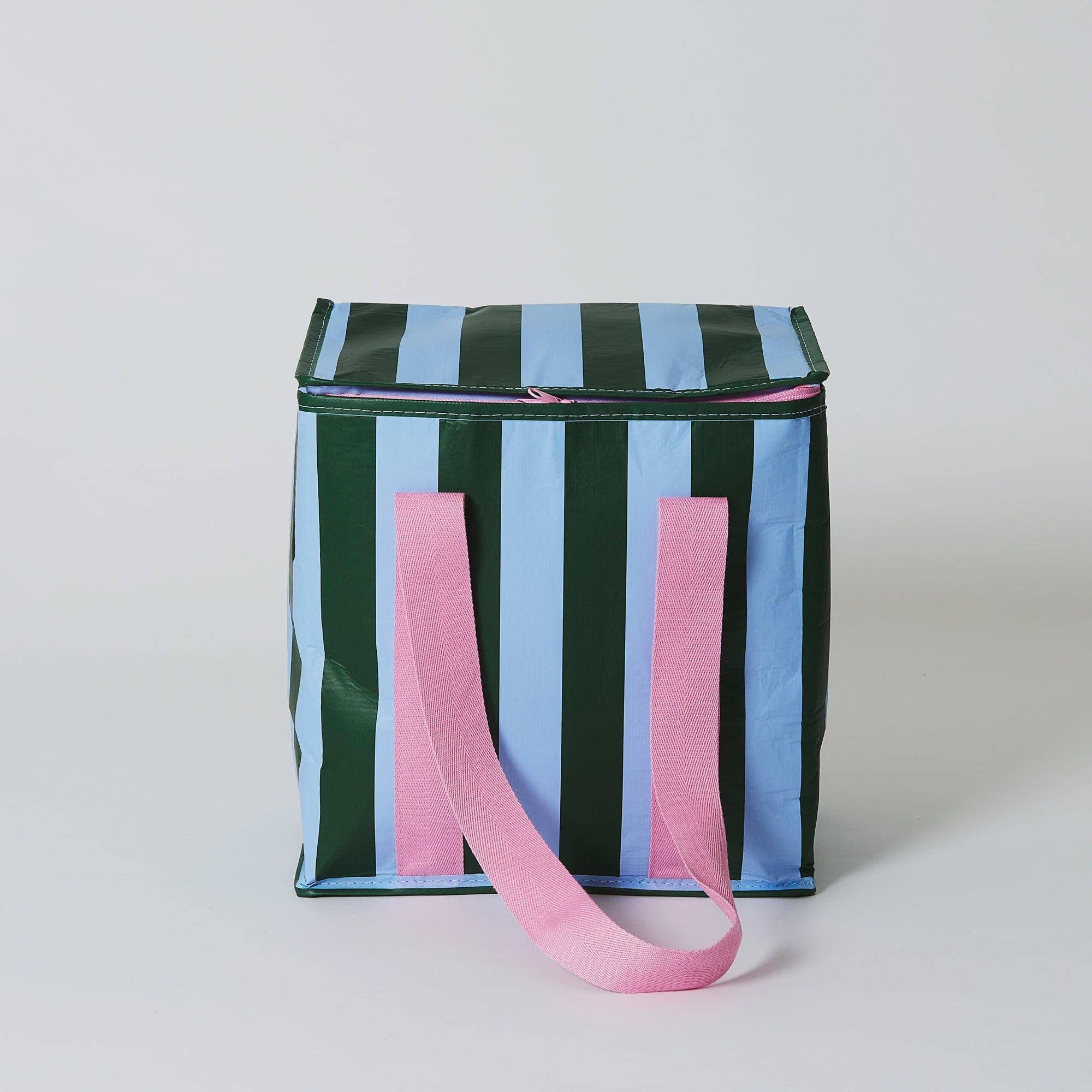 Green Blue Striped Medium Insulated Tote