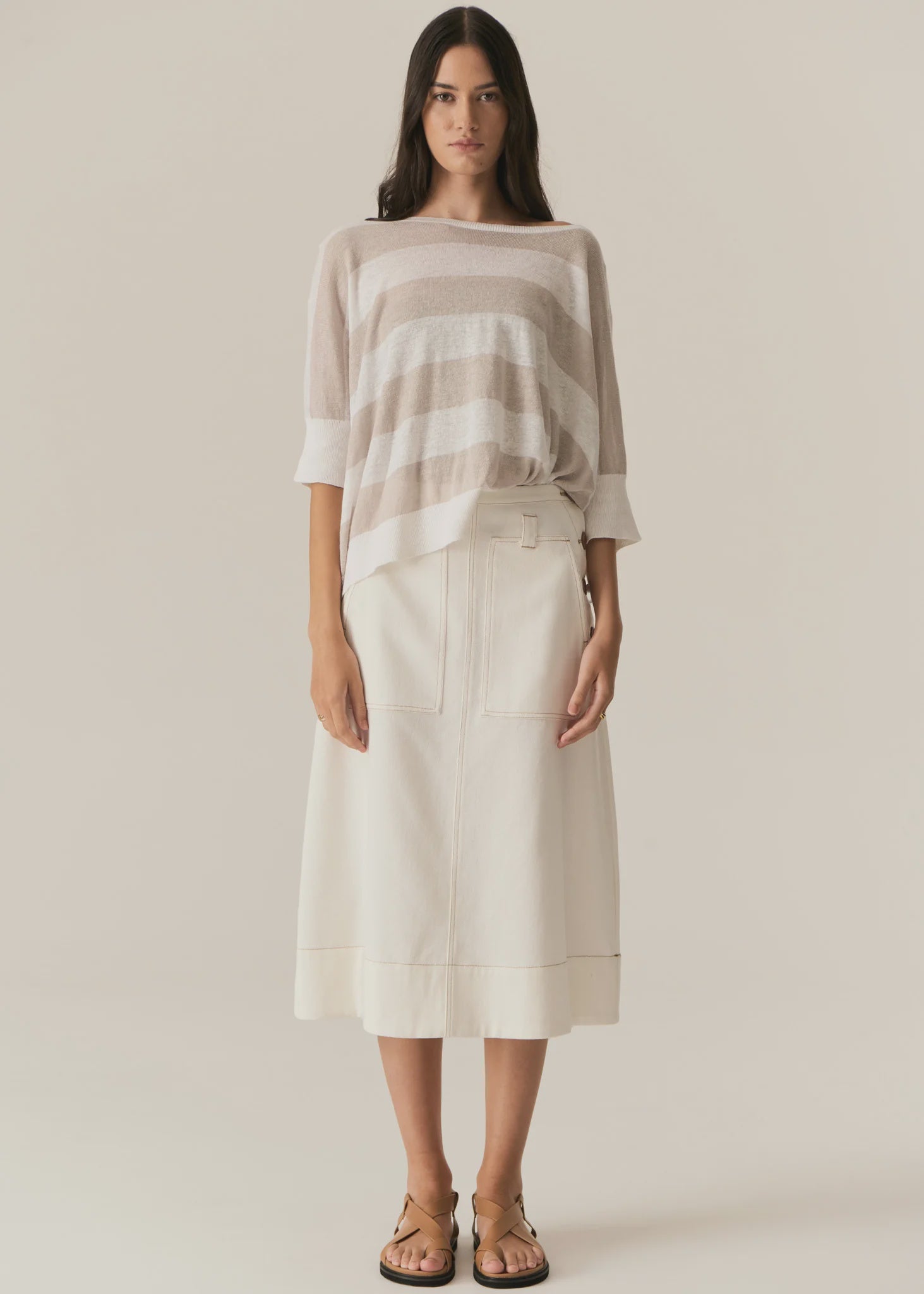 Miton Stripe Knit White/Pebble