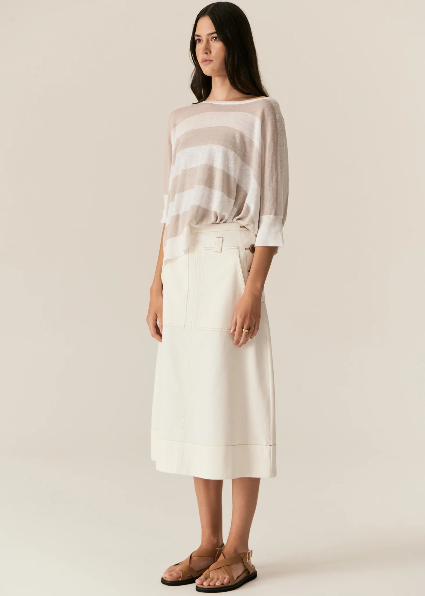 Miton Stripe Knit White/Pebble
