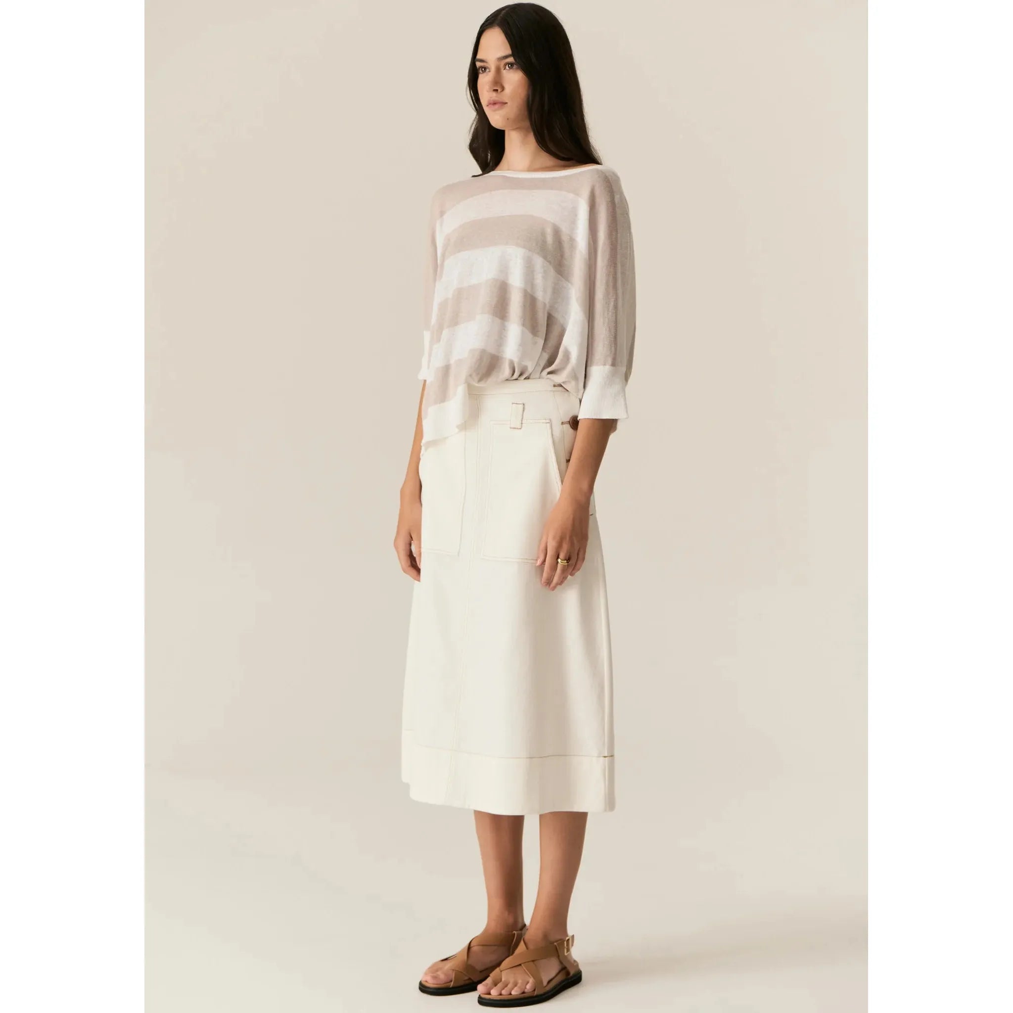 Miton Stripe Knit White/Pebble - Gateway Gifts