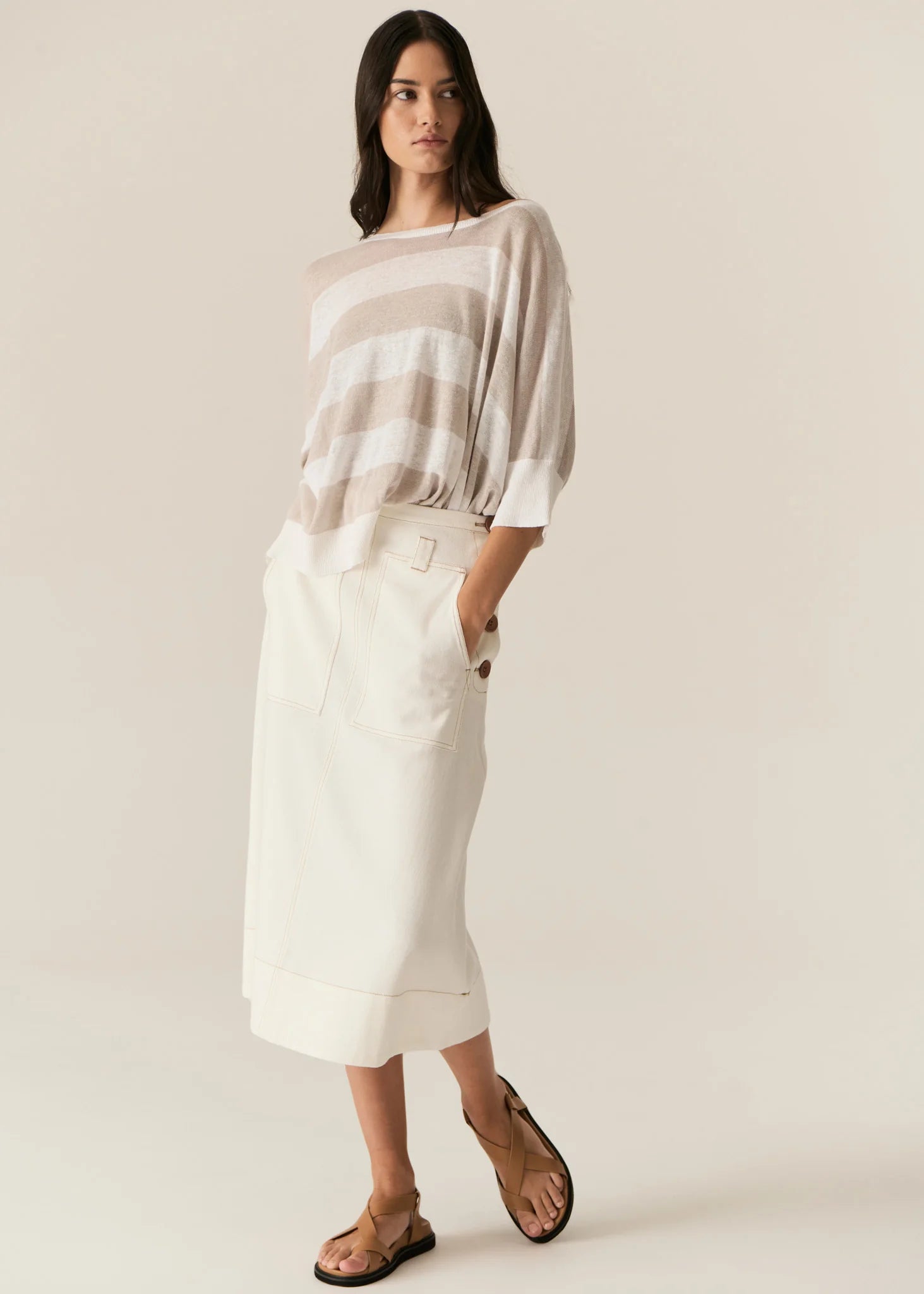 Miton Stripe Knit White/Pebble