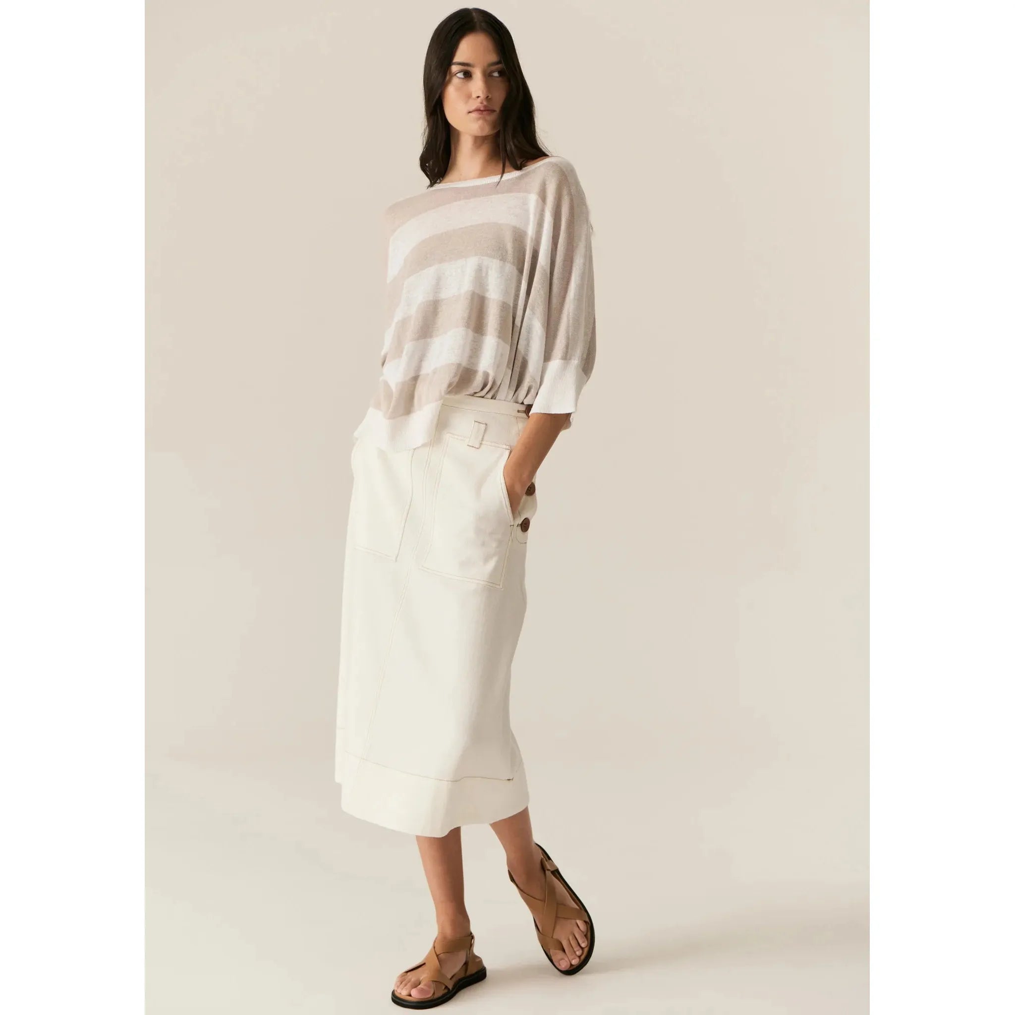 Miton Stripe Knit White/Pebble - Gateway Gifts
