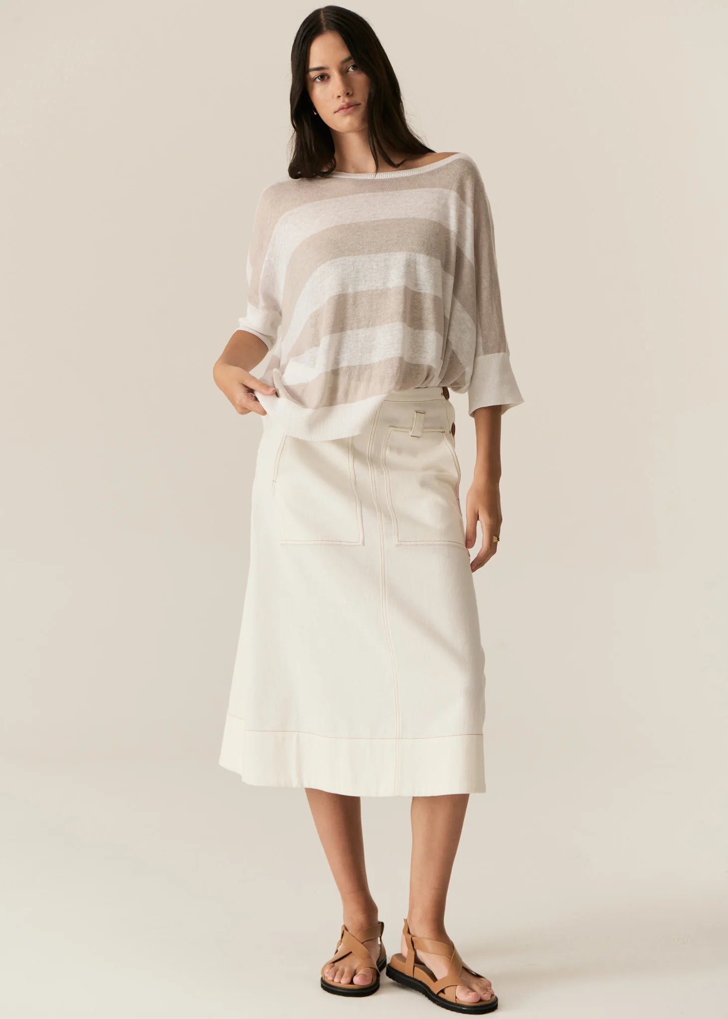 Miton Stripe Knit White/Pebble