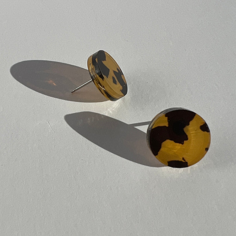 Set of 3 Studs - 15mm Round - Matte Ivory Beige / Matte Black / Tortoise Shell - Gateway Gifts