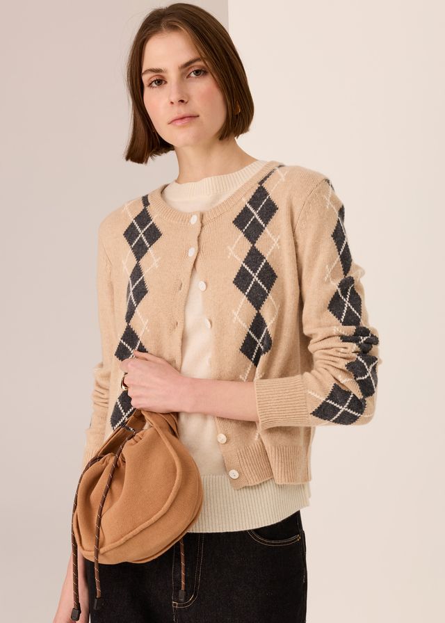 Loren Argyle Cardigan - Pebble/Charcoal - Gateway Gifts