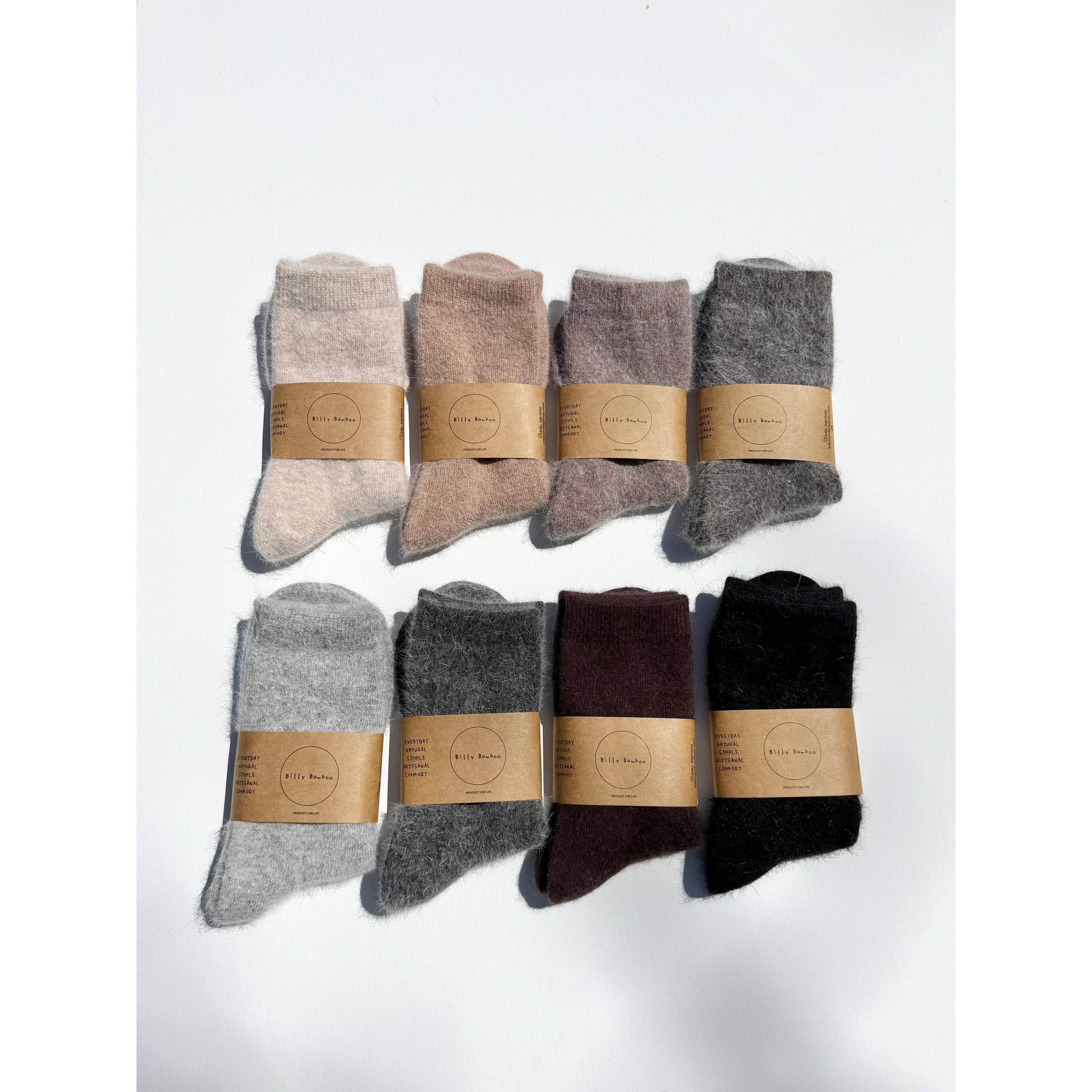 FLUFFY ANGORA SOCKS - NEUTRAL: Mushroom / Women’s 7.5 - 11.5, Men’s 6.5 - 10.5