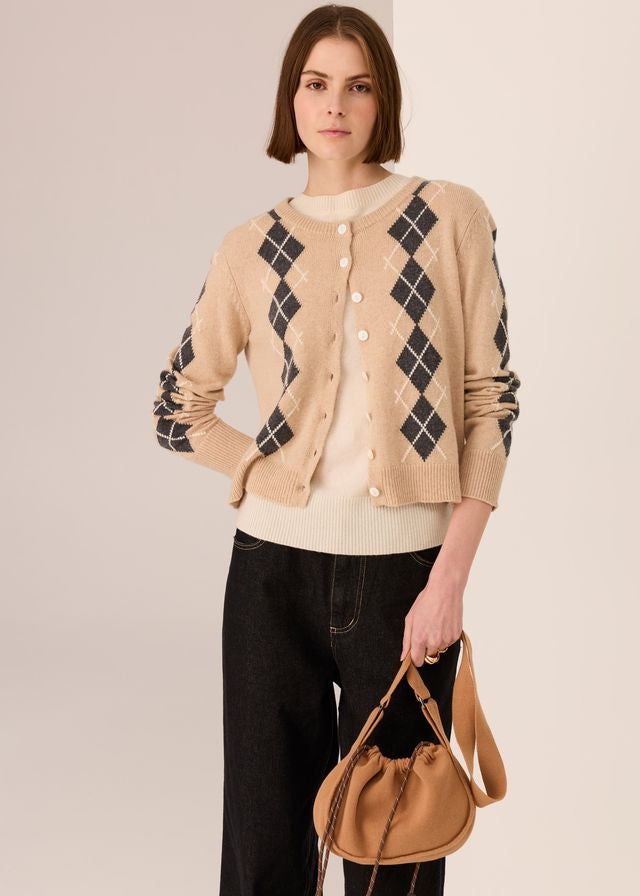 Loren Argyle Cardigan - Pebble/Charcoal - Gateway Gifts
