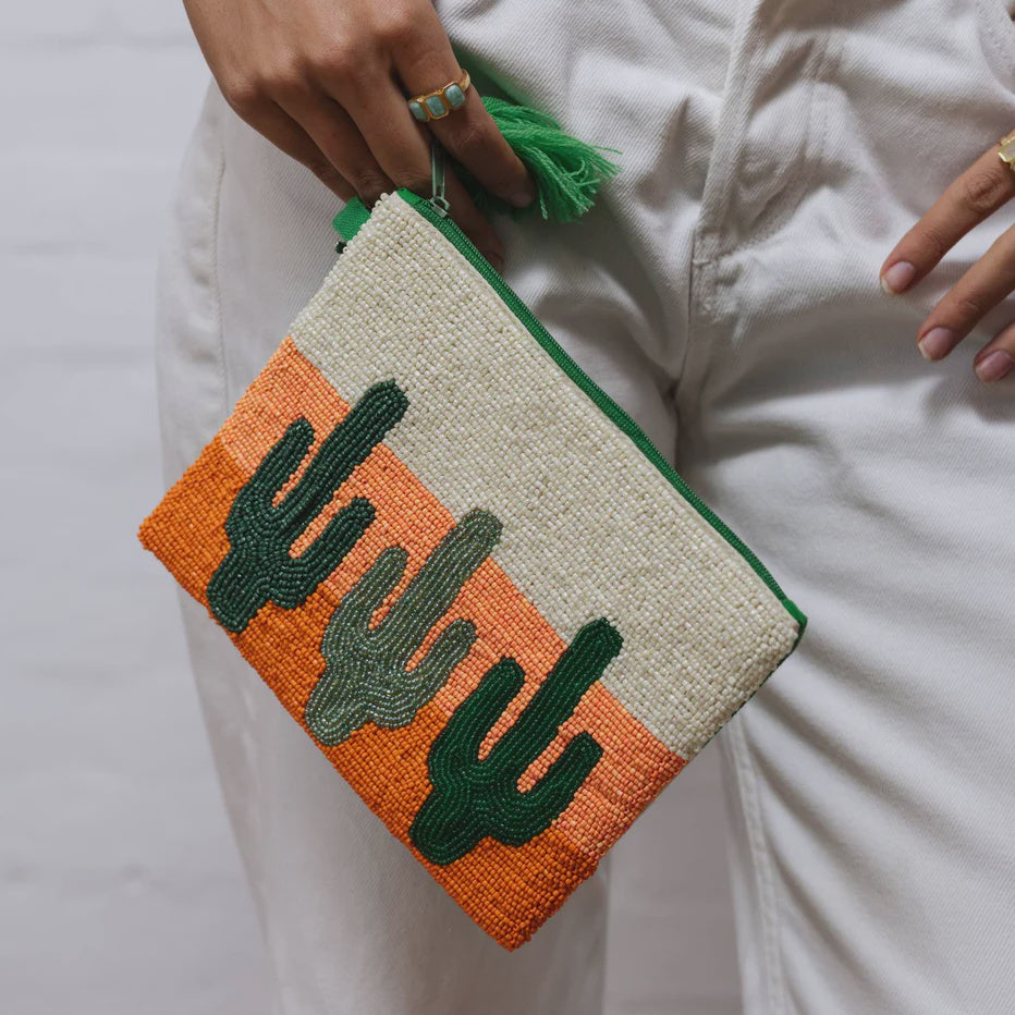 Sunset Cactus Beaded Clutch