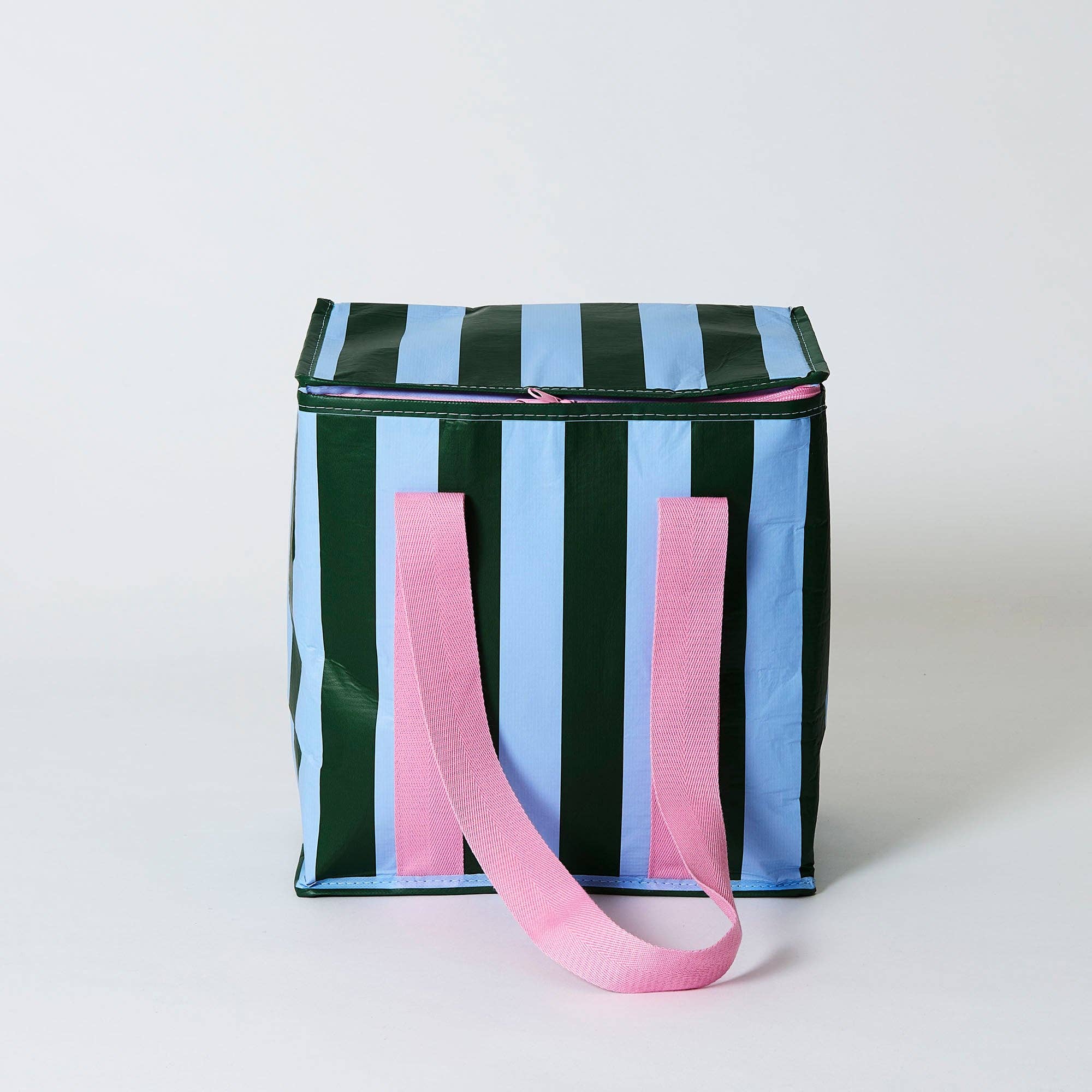 Green Blue Stripe Medium Insulated Tote