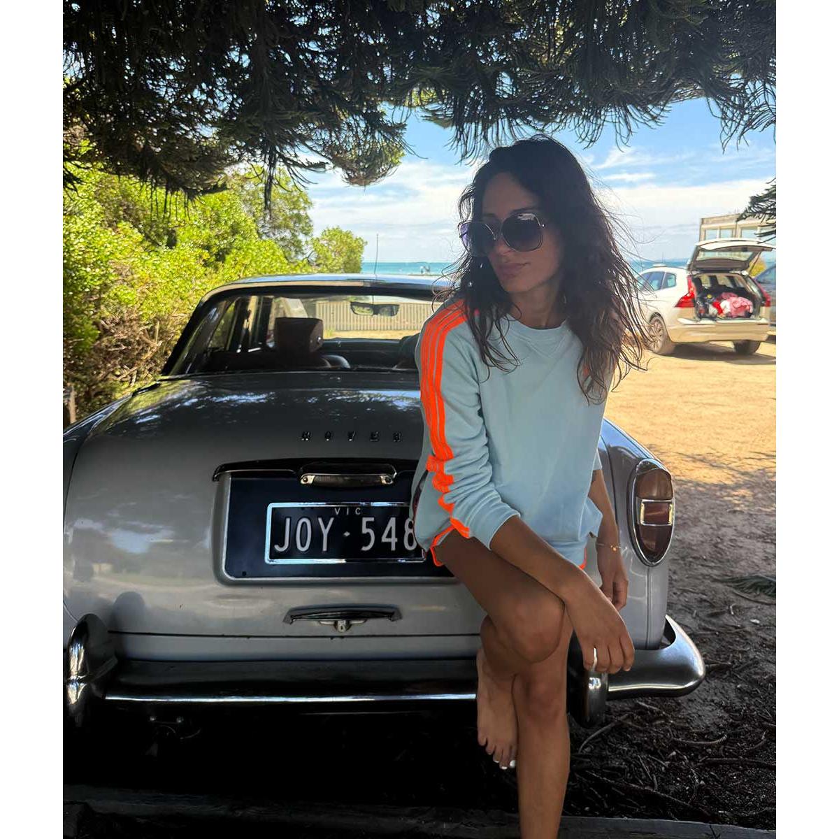 Arm Stripe Sweat Baby Blue/Orange