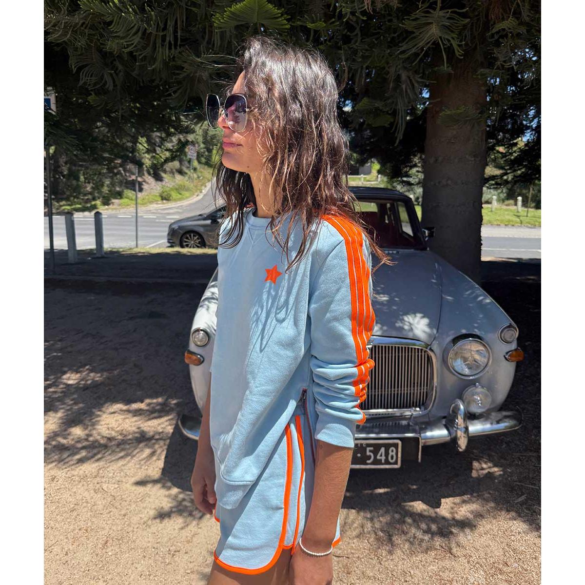 Arm Stripe Sweat Baby Blue/Orange