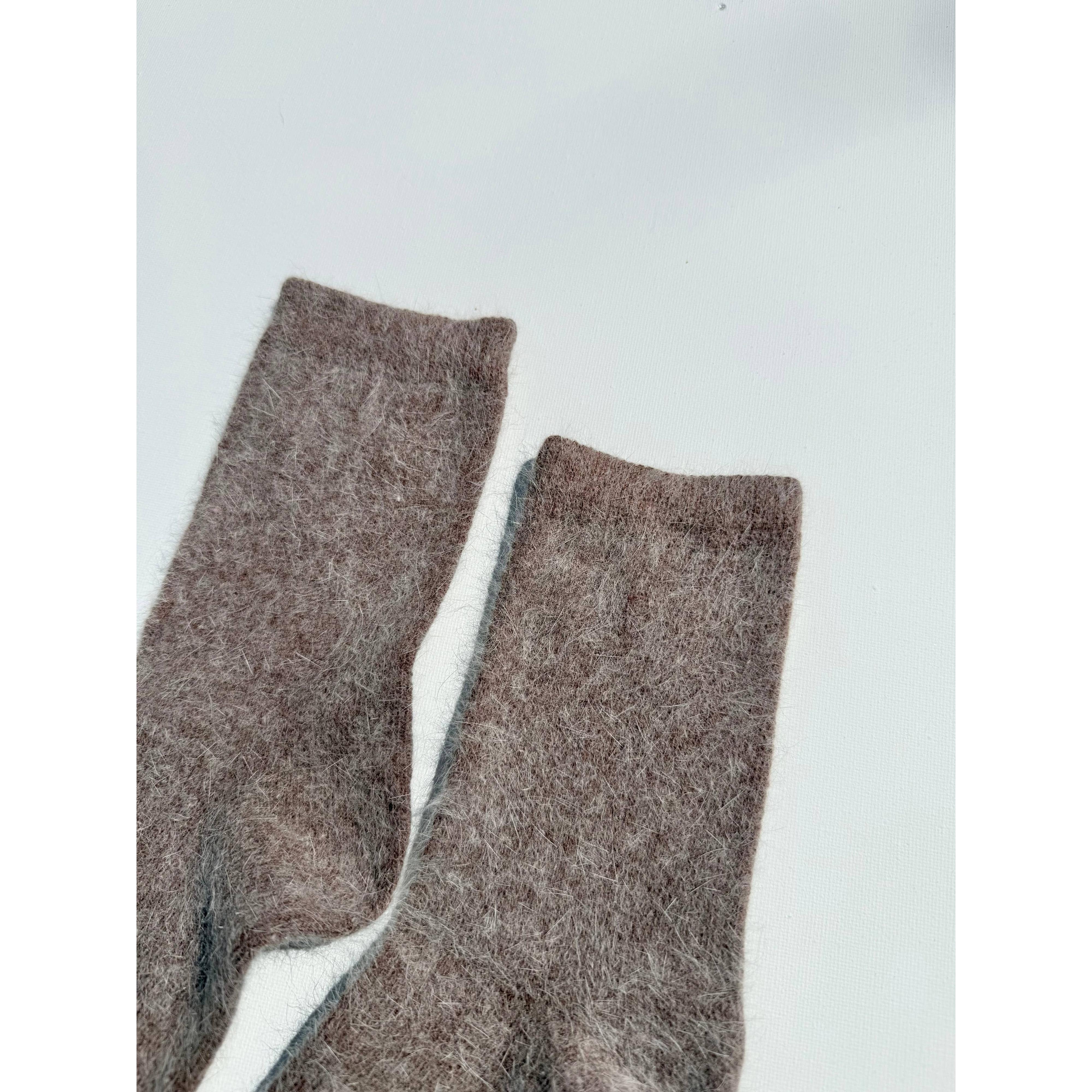 FLUFFY ANGORA SOCKS - NEUTRAL: Dark brown / Women’s 7.5 - 11.5, Men’s 6.5 - 10.5