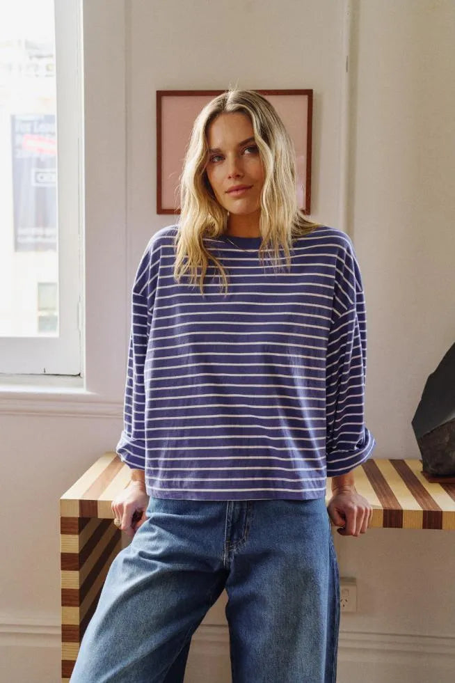 Beau Long Sleeve Tee Polo Blue /White Stripe