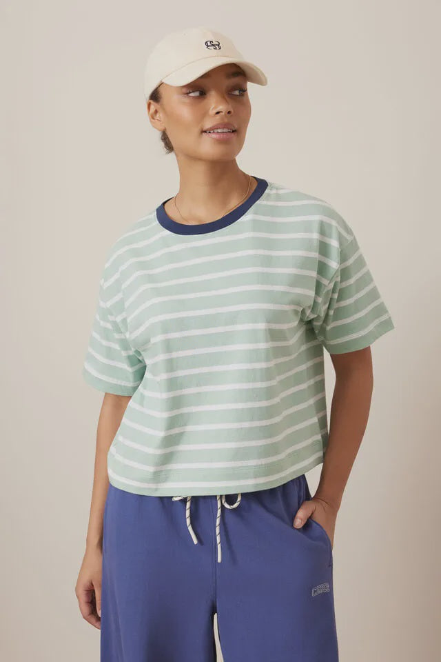 Brea Boxy Tee Seafoam/White Stripe