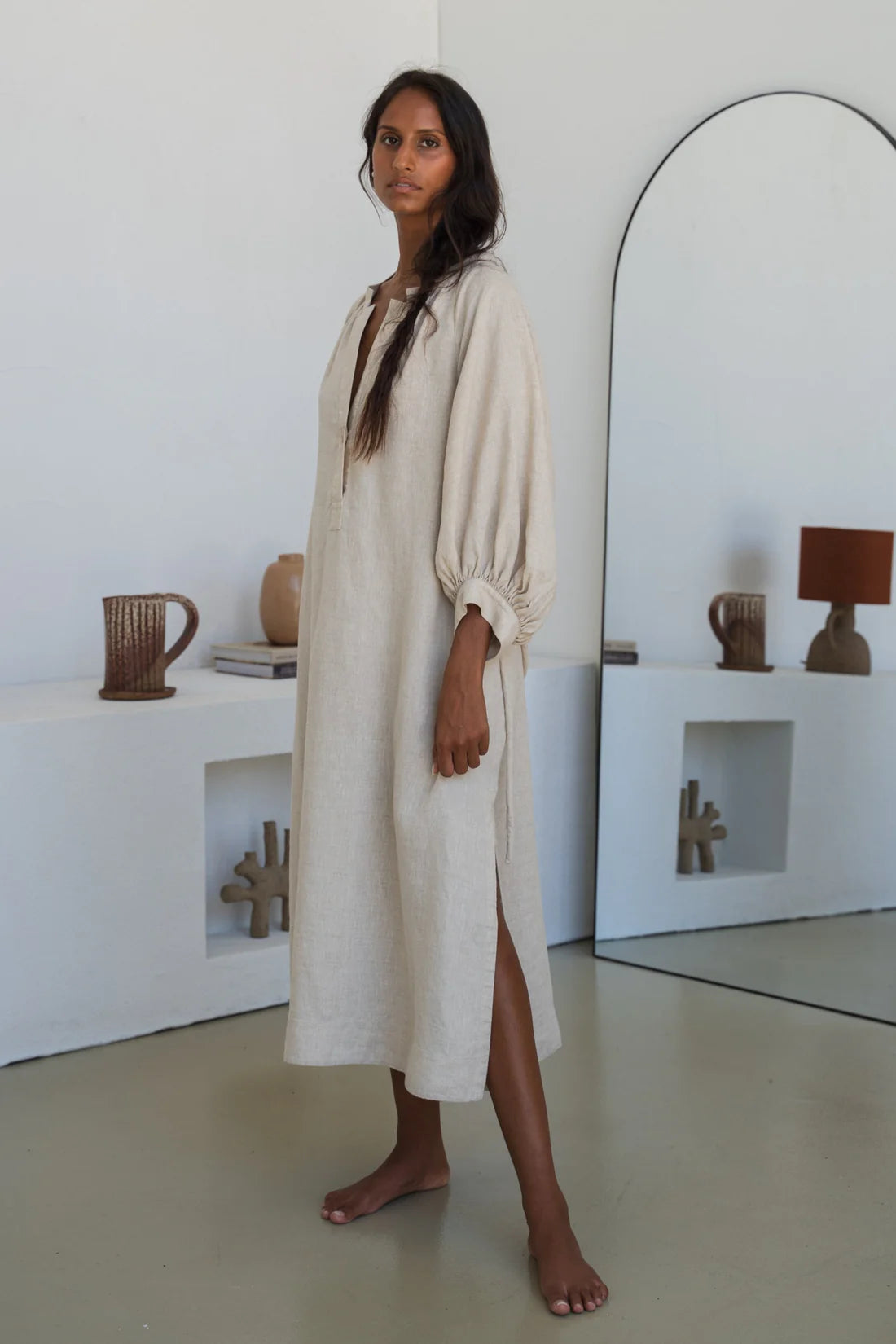 Mae Linen Dress Oatmeal - Gateway Gifts