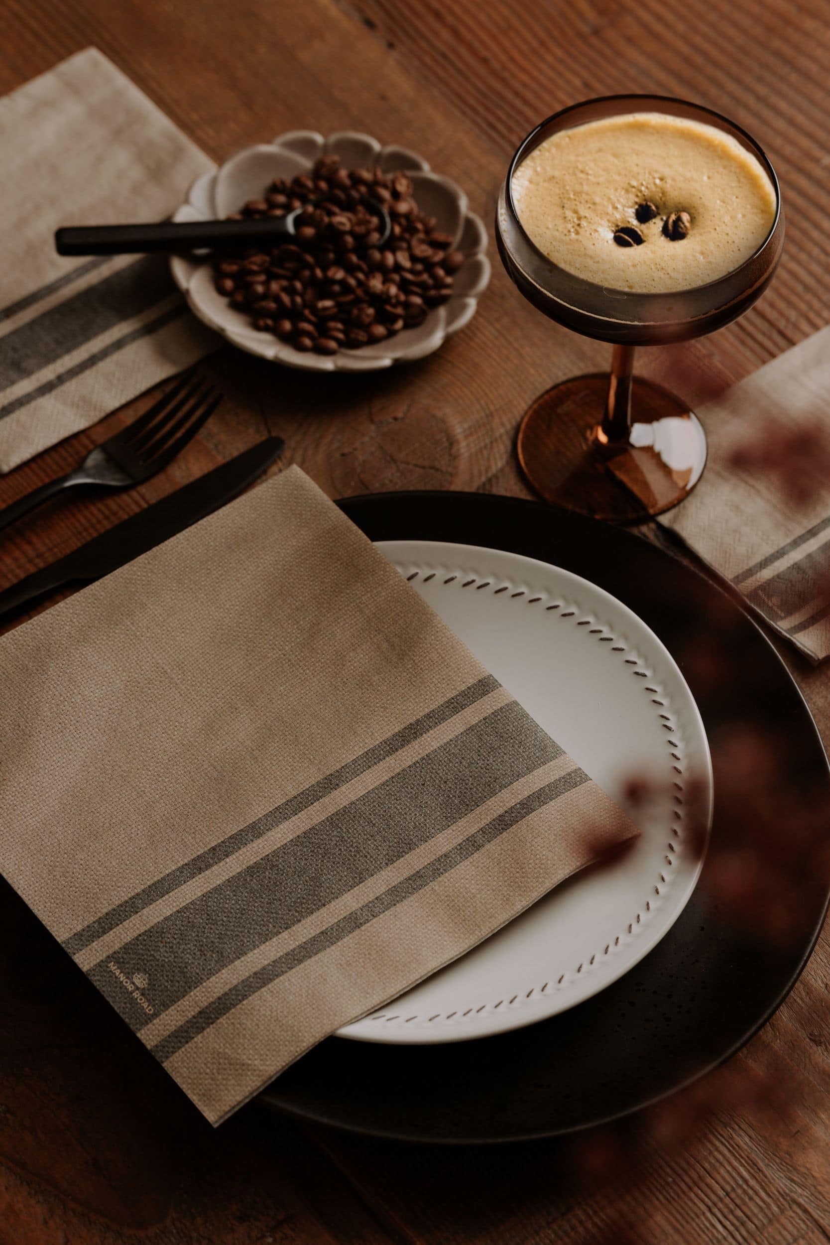 Linen Dinner Napkins - Coffee Stripe