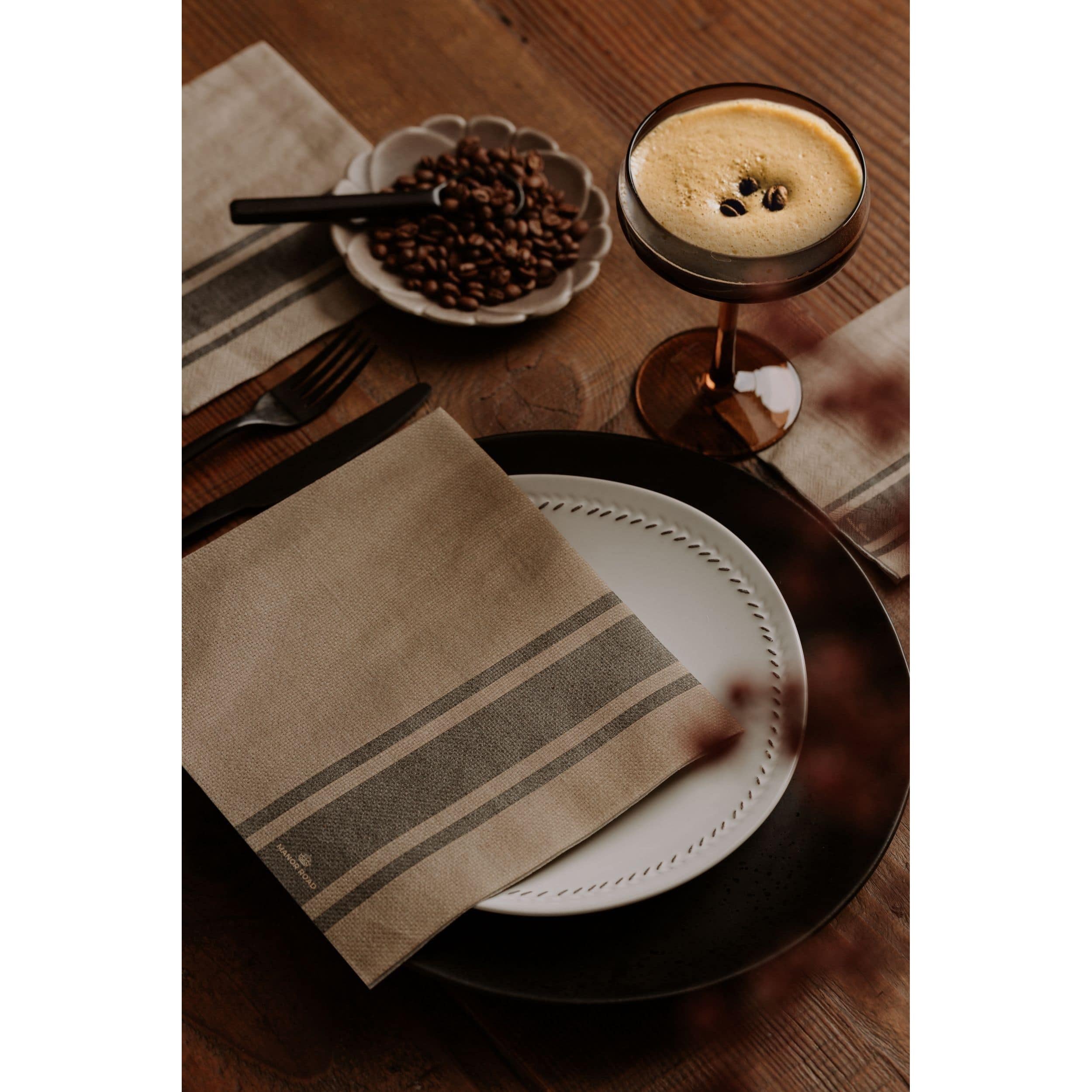 Linen Dinner Napkins - Coffee Stripe