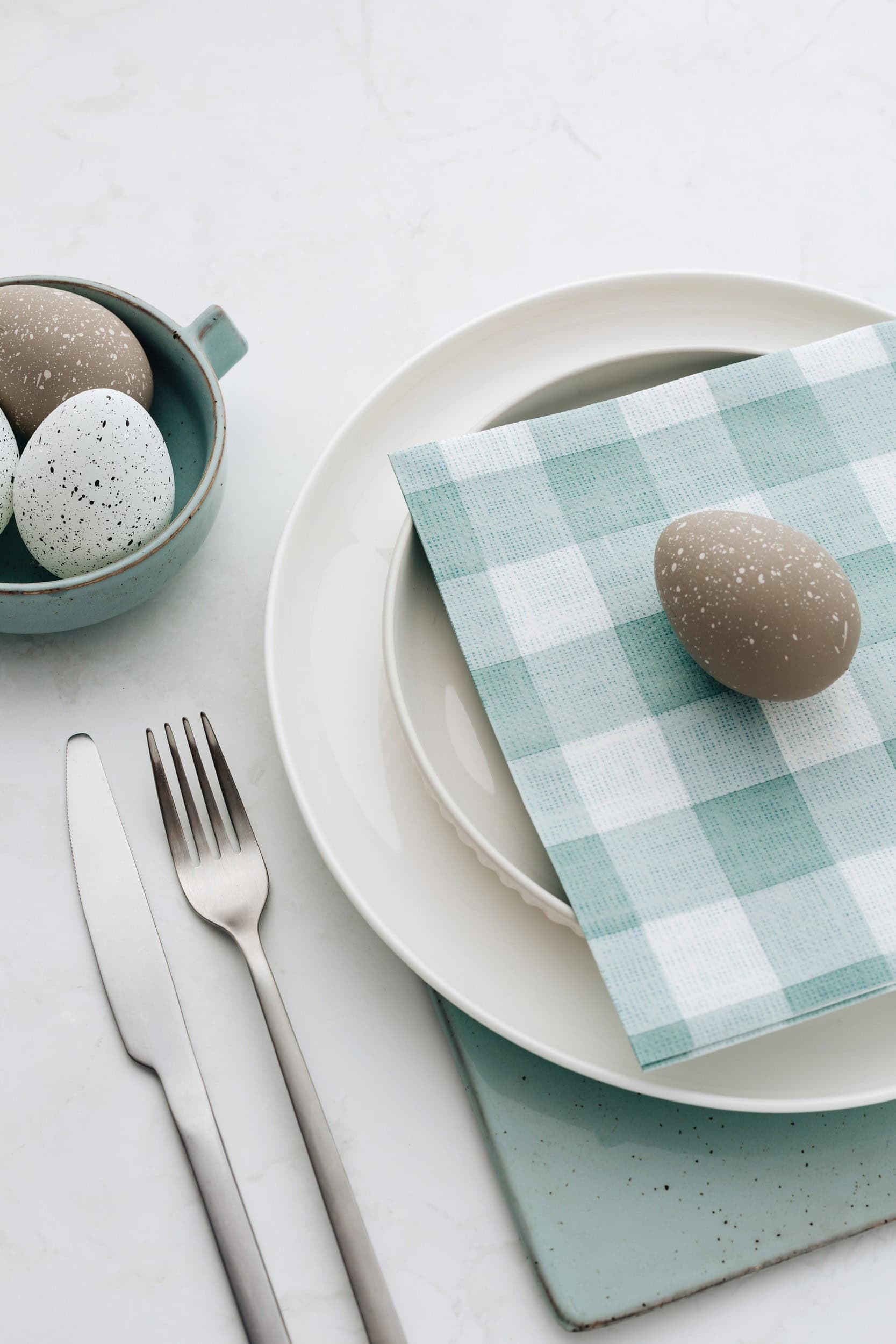 Linen Dinner Napkins - Gingham Duck Egg