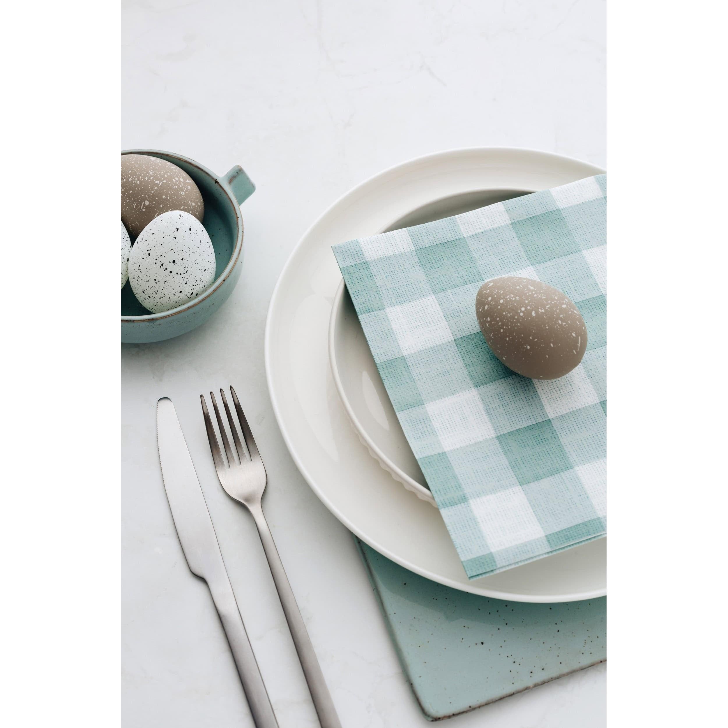 Linen Dinner Napkins - Gingham Duck Egg