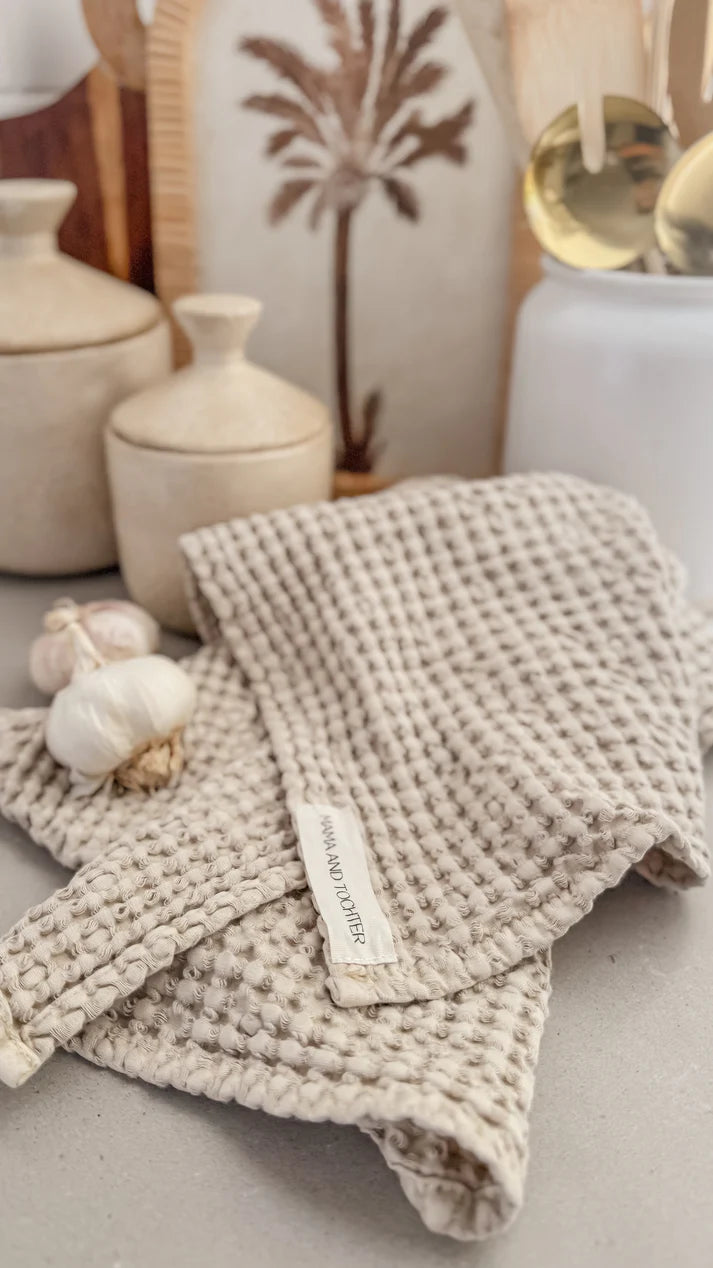 100% Organic Cotton Waffle Tea Towel / Light Rust, Cream & Natural - Gateway Gifts