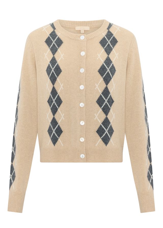 Loren Argyle Cardigan - Pebble/Charcoal - Gateway Gifts